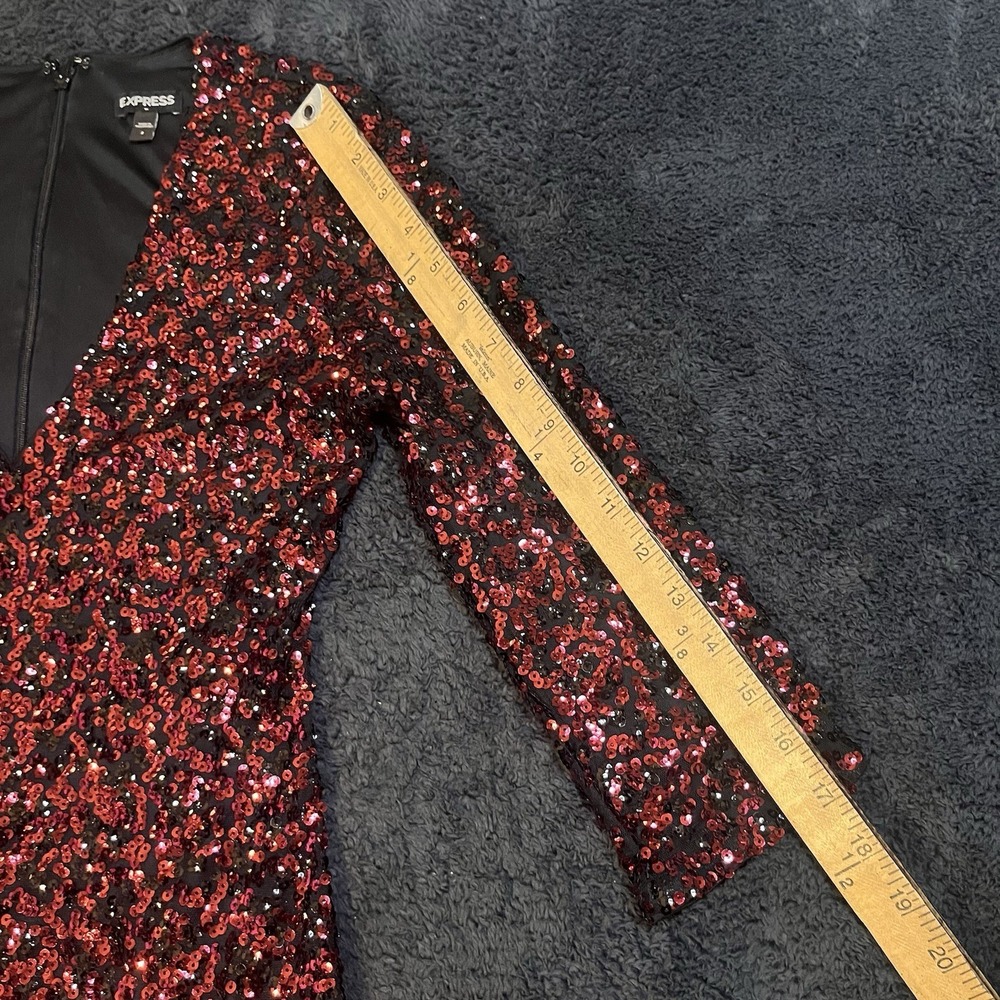 Express Women‎ Burgundy Black Sequin V-Neck Sheath Cocktail Mini Dress Size 2 - Picture 7 of 9
